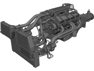GM 350 V8 Turbo Engine CAD 3D Model
