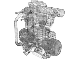 Citroen 2CV Engine 3D Model
