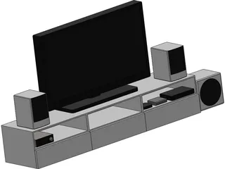 TV Rack with TV and Stereo 3D Model