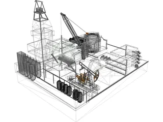 Oil Fraking Island Rig 3D Model