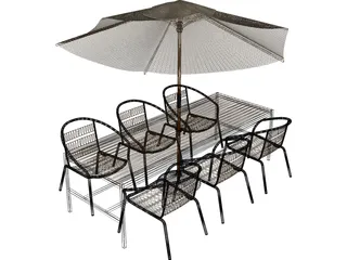 Outdoor Chairs, Table and Umbrella 3D Model
