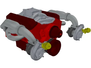 SBC Dual Turbo Engine 3D Model