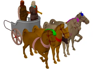 Chariot with People and Horses 3D Model