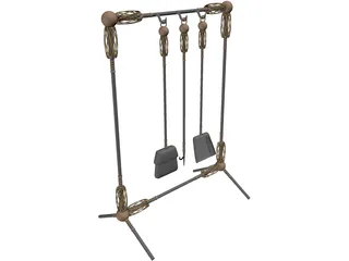 Fire Place Tools and Rack 3D Model
