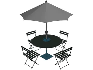 Table And Chairs With Beach Umbrella 3D Model