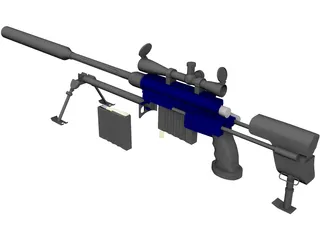 50 Cal Rifle with Suppressor 3D Model