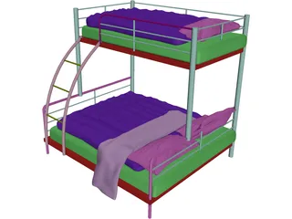 Double Bunk Bed 3D Model