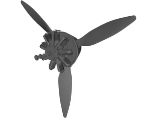 9-Cylinder Rotor Engine 3D Model