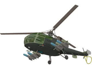 Aeroespatiale Alouette III with Interior 3D Model