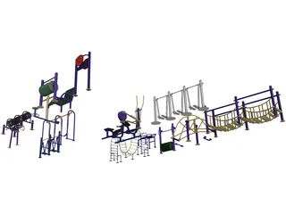 Outdoor Fitness Equipment Collection 3D Model