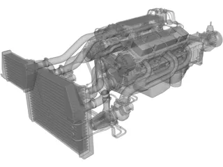 GM 350 V8 Turbo Engine 3D Model